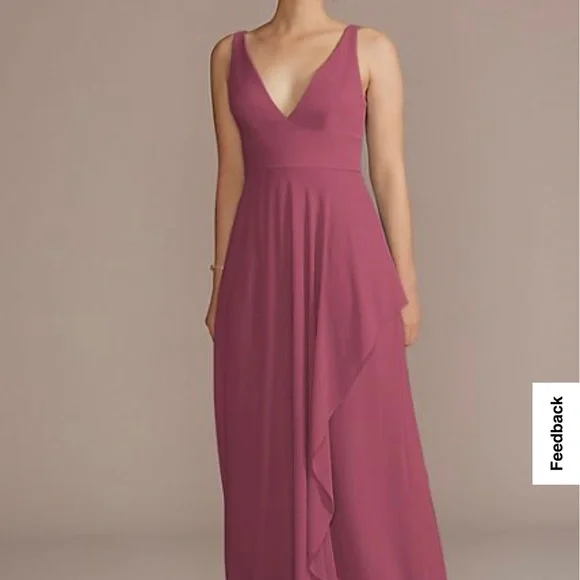 David's Bridal | Dresses | Chiffon Vneck Tank Bridesmaid Dress With Cascade  | Poshmark